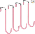 FYY Over the Door Hooks, Single-Hanger 4 Pack, Fits Doors 1.6" Pink | Heavy Duty Metal, Hold 20lbs, Rubber-Coated, No-Drilling, for Bathroom Dorm, Hanging Towels Clothes Hats Bags Coats Wreaths