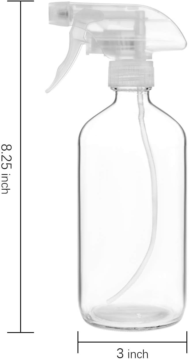 9 Pack Glass Spray Bottles, 16oz Empty Clear Boston Round Bottles Refillable Container with Trigger Sprayer for Cleaning Solutions, Essential Oils, Misting Plants