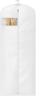 KIMBORA 65" Dress Bags for Gowns Long Garment Bags for Hanging Clothes with Clear Window, Foldable Wedding Dress Cover for Closet Storage and Travel (1 Pack, White)