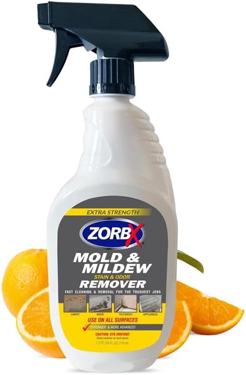 ZORBX Extra Strength Remover & Cleaner Spray 24 FL Oz – Scrub Free Formula - Bleach Free Stain & Smell Eliminator for Shower, Bathroom, Ceiling, Carpet, Cars, Walls & Wood | Bleach Free Stain & Smell Eliminator for Shower, Bathroom, Ceiling, Carpet, Fa...
