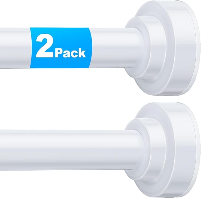 TEECK 2 Pack Shower Curtain Rod, 32-80 inch Adjustable Spring Tension Curtain Rod, Never Rust Anti-Slip Shower Curtain Rod for Bathroom, No Drilling, Never Collapse, Easy to Use, White