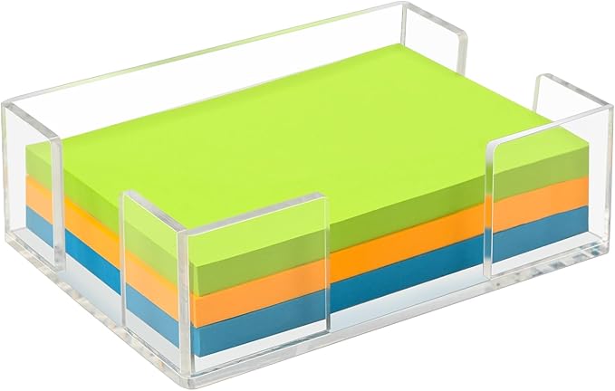 Acrylic Sticky Note Holder, 4x6 Inch Clear Dual Notepad Holder Dispenser with Triple Openings Non-Slip Rubber, Sticky Note Dispenser Memo Holder Case for Desk Office School Supplies(No Pads)