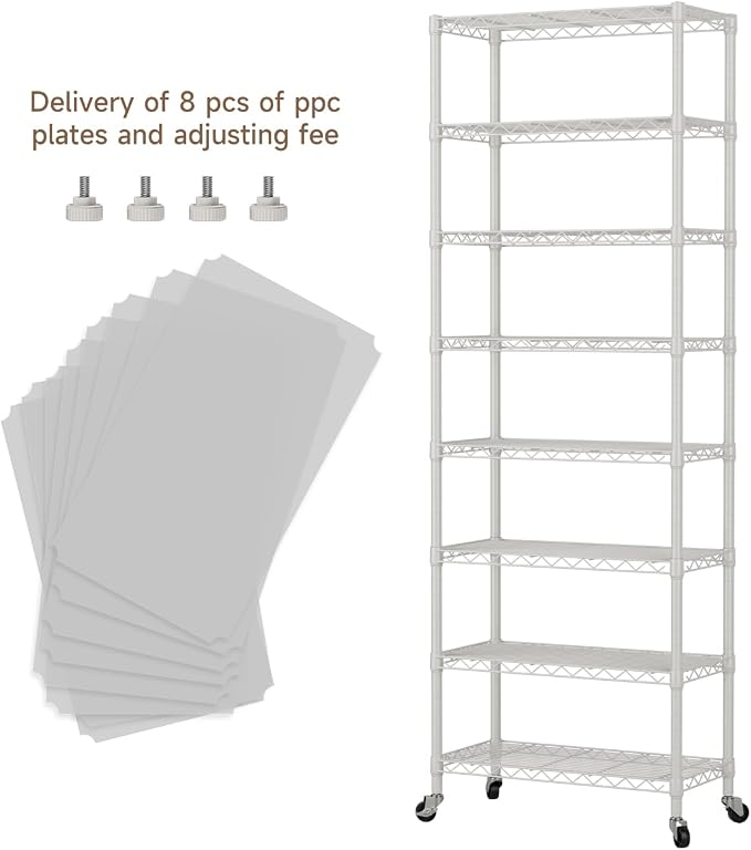 Golpart Shelves Storage Shelf Wire Closet Bathroom Organizers Metal Pantry | 8 tier Kitchen Garage Shelving Unit Laundry Room Organization Home Rack Net Basket Black with Wheels 11.7”D X 22”W X 74.2”H