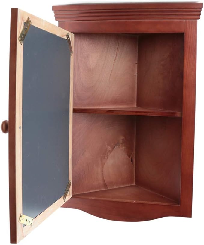 Renovators Supply Corner Medicine Cabinet with Mirror - Wall Mount Wooden Bathroom Medicine Cabinet - Double Shelf Storage Cabinet with Hardware - Hanging Bathroom Cabinet - Cherry, Pack of 1