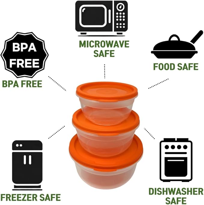 6-Piece Food Storage Containers with Lids, BPA Free, Microwave, Freezer, and Dishwasher Safe, Stackable, Assorted Colors (3, Round)