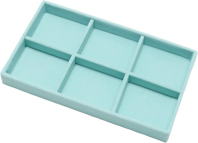 Velvet Jewelry Trays for Drawers, Blue Stackable Jewelry Drawer Organizer Inserts, Ring Earring Necklace Bracelet Holder Organizer Storage Display Tray with Removable Dividers, 6 Grids