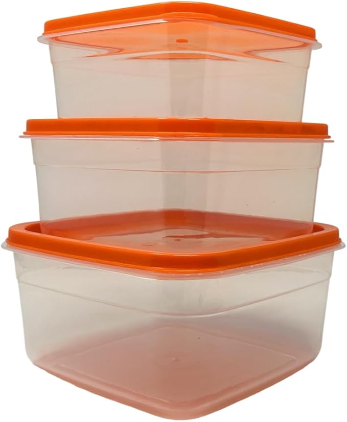6-Piece Food Storage Containers with Lids, BPA Free, Microwave, Freezer, and Dishwasher Safe, Stackable, Assorted Colors (3, Square)