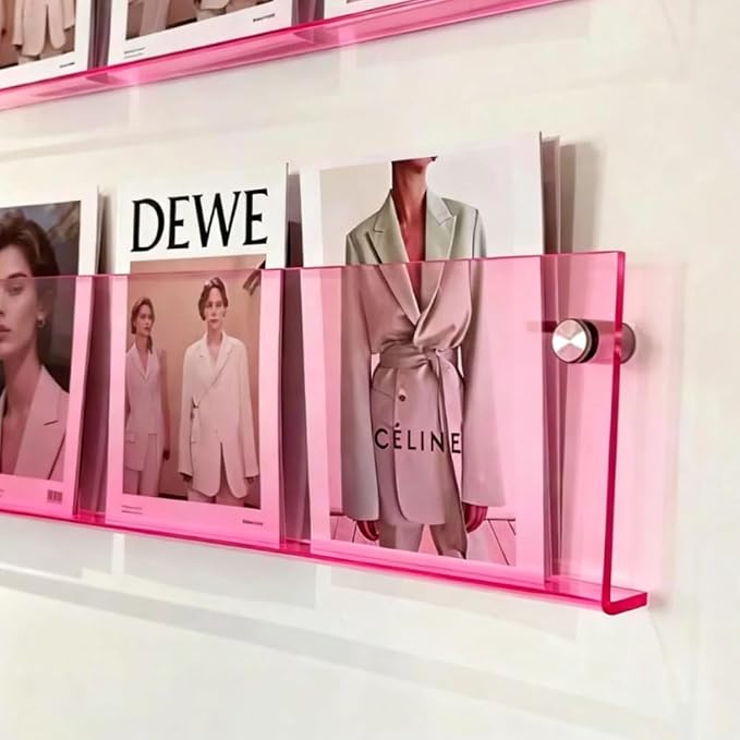 ROYALITA 2-Pack Acrylic Magazine Holder Brochure Holder, Pink 36 Inch | Record Magazine Rack, Fashion Floating Bookshelf, Literature Storage Rack for Waiting Room, Living Room, Office
