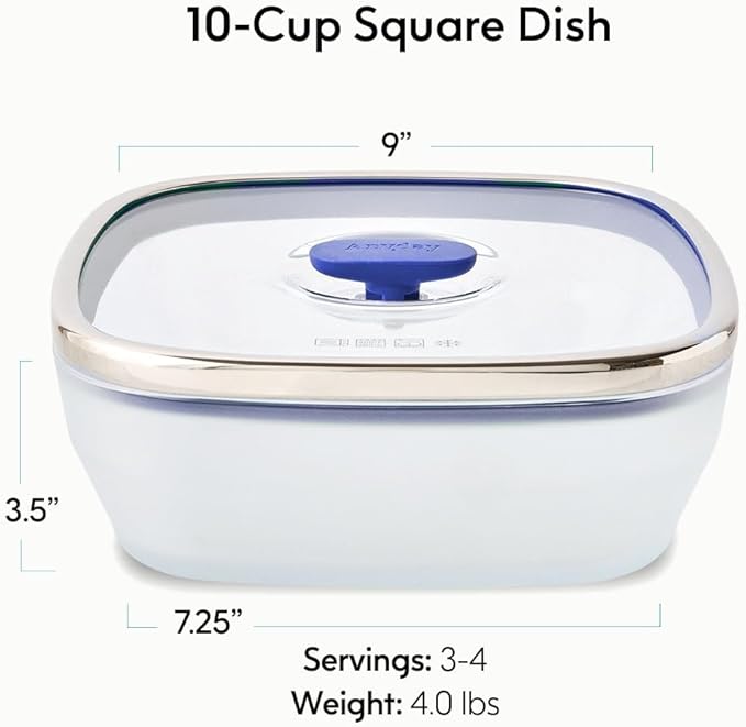 Anyday 10-Cup Square Glass Food Storage with Glass Lid | Plastic-Free Meal Prep & Microwave Cookware | Stackable Airtight Storage Container with Vented Lid for Microwave-Safe Reheating