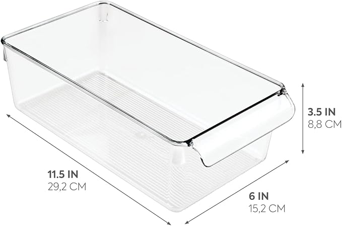 iDesign Linus Plastic Fridge and Freezer Storage Organizer Bin with Handle, Clear Container for Food, Drinks, Produce Organization, BPA-Free , 11.5" x 6" x 3.5", Clear | With Handle, BPA-Free, For Food, Drinks, Produce, Freezer Compatible