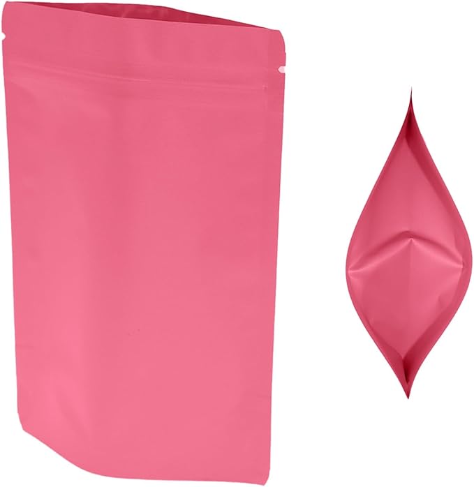100PCS Smell Proof Resealable Pouch Bags,ULIFESTAR Aluminum Foil Flat Food Storage Bag,Sealable Pcsaging Zipper Pouches with Tear Notches for Pcsaging Lipgloss,Jewelry,etc(10*15cm/3.94*5.91",Pink)