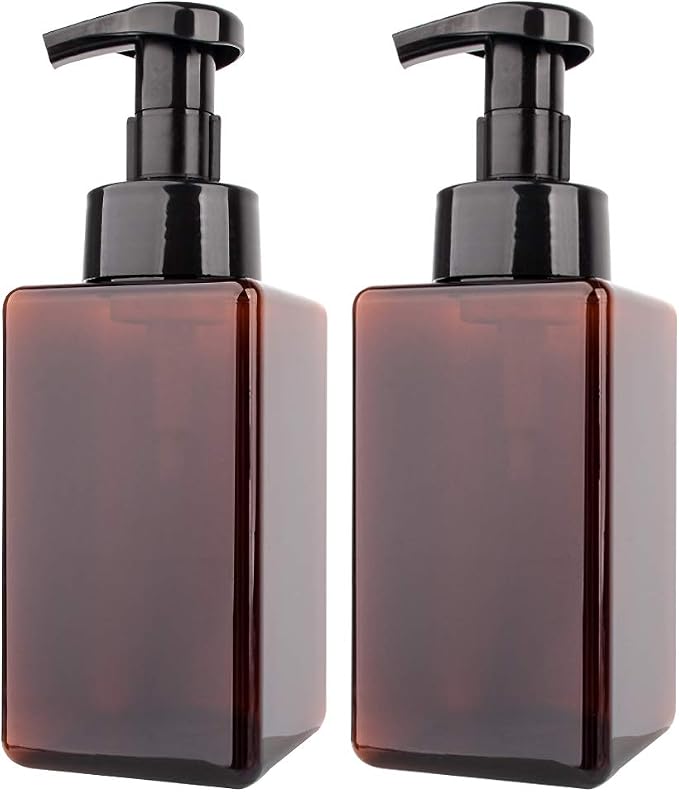 2 Pack Foaming Soap Dispenser 15oz Refillable Foam Liquid Hand Soap Empty Plastic Pump Bottle Container for Bathroom Vanities, Kitchen Sink, Hospital, Clinic, Amber Brown 450ml