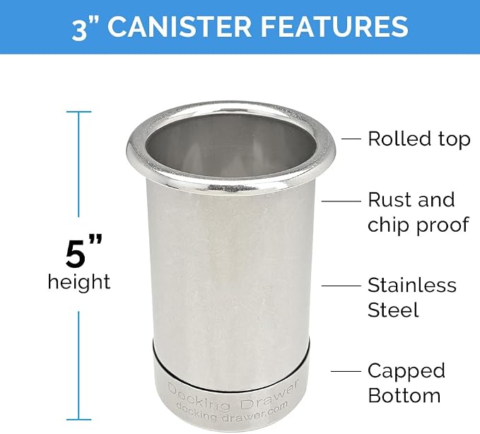 Docking Drawer 3" Stainless Steel Canister for Hot Tools, Capped Design, Safely Stow Styling Tools