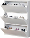 Shoe Storage Cabinet with 3 Flip Drawers, Hidden Slim Narrow Shoe Rack Cabinet, Wall Mount Metal Shoe Cabinet for Entryway, White