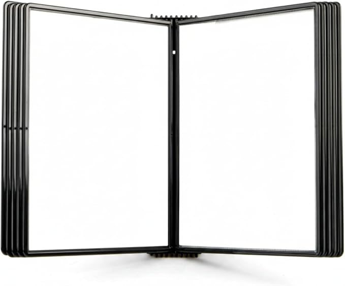 Tarifold Wall Mount Reference Organizer Display System, 10 Double-Sided Pockets, 20 Sheet Capacity, Durable Metal Base, Expandable, Easy-Load Polypropylene Pockets, Black