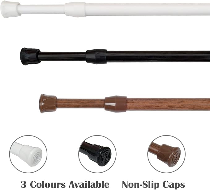 KXLife Tension Curtain Rod No Drill 12-20", Small Spring Rod, 2Pcs, White | Adjustable Short Tension Rod, Tool-Free Spring Fit, Non-Slip Ends, Suitable for Window, Cupboard, Closet