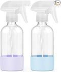 Worldgsb 2 Pack Glass Spray Bottles 8 oz, Empty Refillable Containers with Silicone Sleeve Protection, Glass Spray Bottles for Cleaning Solutions, Hair and Plants with Adjustable Nozzles Blue&Purple