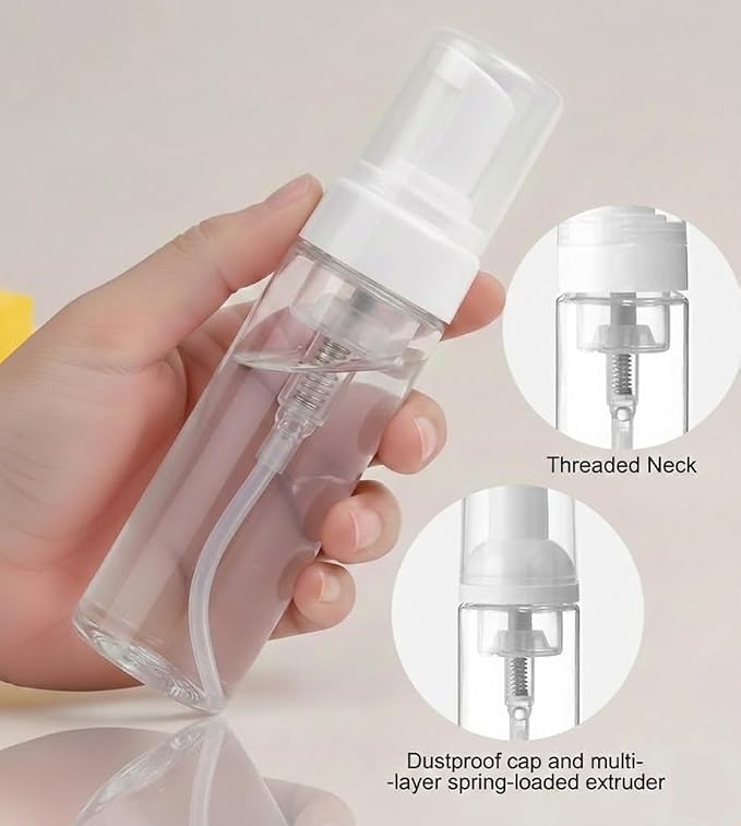 3-Pack Travel-Sized Foaming Pump Bottles - Empty Foaming Liquid Soap Dispensers - for Refillable Travel Hand Soap Shampoo Foaming Castile Cosmetics - BPA Free (100ml/3.3oz) (Clear)
