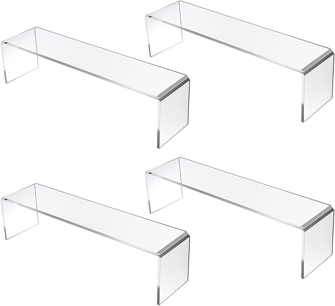 4 Pack Acrylic Risers Display Stands, Acrylic Shelf Riser Display Risers, Spice Rack for Dishes, Spices, Soda Cans and Bottles（12.4 x 4 x 4.6 inch）