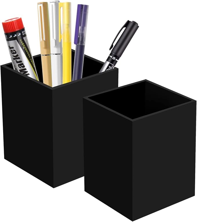 Ptaedex Acrylic Pen Holder Organizer, Black Pencil Holder for Desk, 2 Pack | Pen Holder for Desk, Pen Cup Holder, Makeup Brush Holder, Marker Organizer Office Supplies, Desk Decor for Office Home School