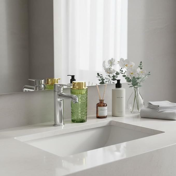 Foaming Soap Dispenser, Bathroom Green Glass Foam Soap Dispenser, Refillable 14 Oz Foam Pump Bottle Container with Gold Pump, Decorative Dish Soap Dispenser for Kitchen