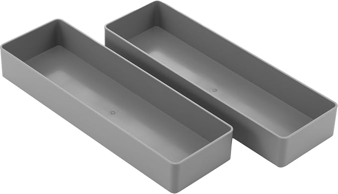 Teling 2 Pcs Grey Large Rectangular Desk Organizer Set, Half Accessory Tray, Plastic Tabletop Organizer for Office, Home, or Study, Dimensions: 9.45 x 2.95 x 1.38 Inches