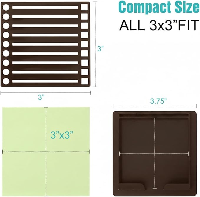 Sticky Note Holder for 3x3 Post It Notes with Stencil and Line Box Drawing Template Office Home Memo Pad Organizer Dispenser (Coffee 2 PCS)