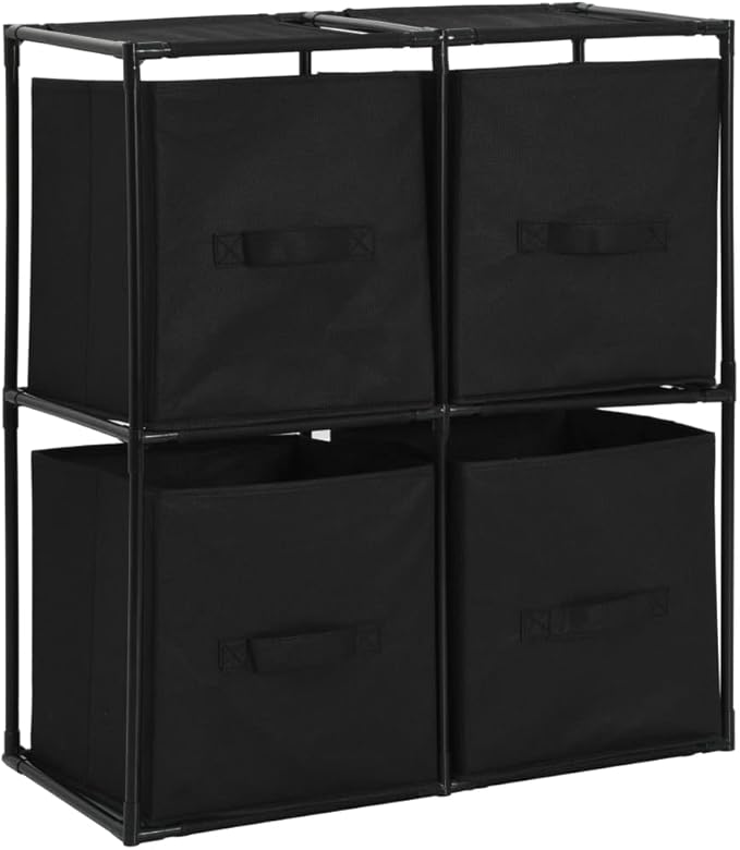 vidaXL Modern Black Storage Cabinet with 4 Fabric Baskets - 24.8"x11.8"x28" Steel Frame Sideboard - Portable and Versatile Home Décor