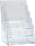 Azar Displays 252376 Four Tier, Four Pocket Letter Brochure File Holder for Flyer, Office Supplies, Paper Document or Magazines, Clear Organizer for Wall and Counter Desktop Stand, 8.5" x 11"