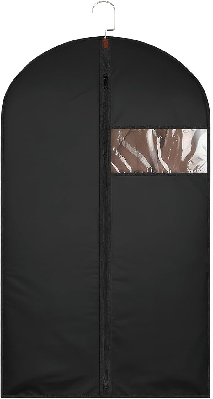 43Inch Garment Bags Covers, Black Hanging Clothes Bag, Suit Cover Bags with Clear Window for Hanging Closet Clothes Storage and Travel (1, Black, 43 inch)
