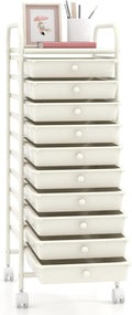 DREAMADE Rolling Cart with Storage Drawers, Utility Cart w/Removable Plastic Drawers, Lockable Wheels, Art Cart for Classroom Organization Art Supplies Office Scrapbook (10 Drawers, White)
