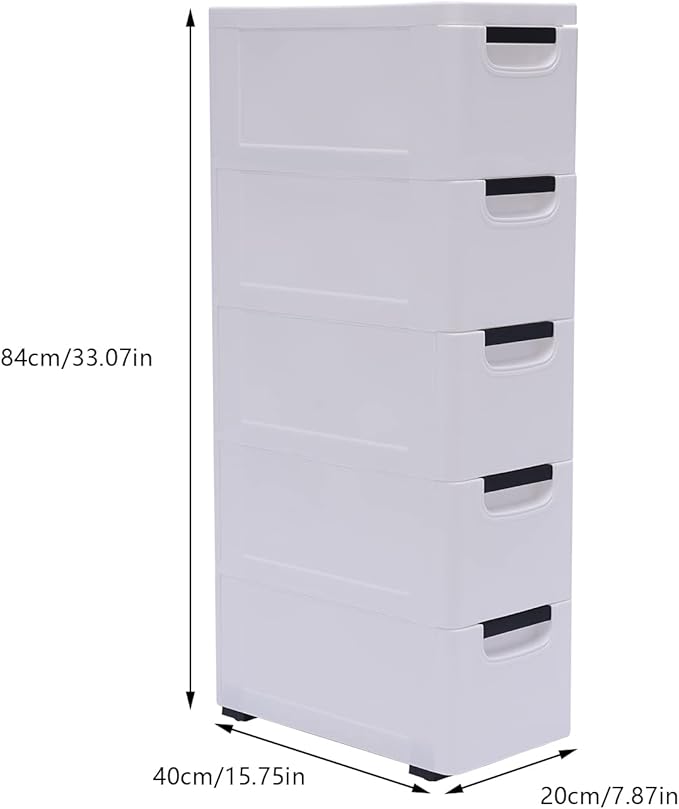 Plastic Storage Cabinet Stackable Storage Cart 5 Drawer Containers Storage Organizer Unit Mobile Stacking Bins [White 7.9"x15.7"x33.1"]