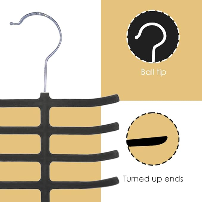 3-Pack Non-Slip Velvet Tie Hanger Organizer Rack by Home Basics | 360° Rotatable Hook | Holds 12 Ties Each | Versatile for Belts and Scarves | Slim Design