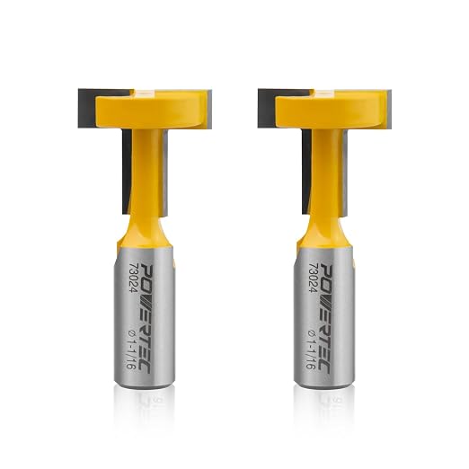 POWERTEC T Track Router Bit, Tungsten Carbide Tipped Router Bit, 1/2" Shank, 1-1/16" Dia., Slatwall, T Slot for Picture Frames, Plaque and Woodworking Projects, 2PK (73024-P2)