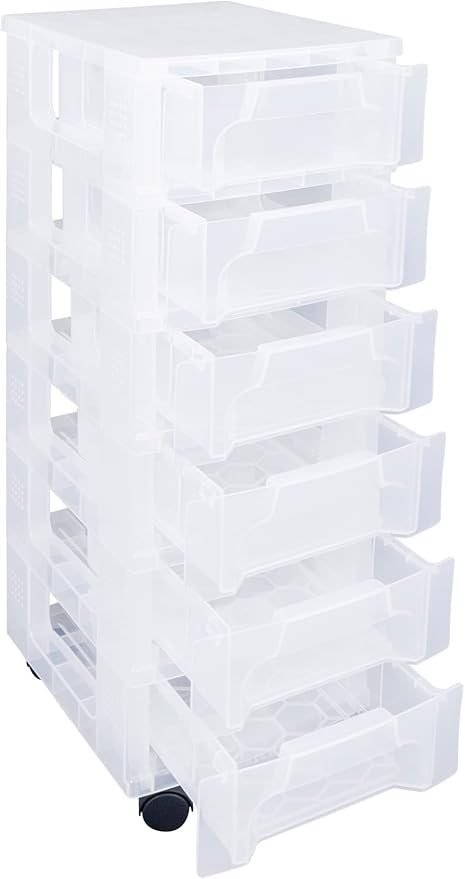 Really Useful Box Plastic Storage Slimline Storage Tower 6x3.5 Litre Clear Frame with Drawers