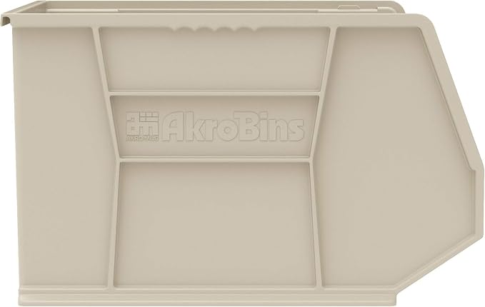 Akro-Mils 30270 AkroBins Plastic Storage Bins, Space-Saving Stackable Bins for Garage, Pantry, Craft Organization, 18" x 16" x 11", Stone, 3-Pack
