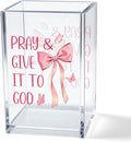 Pray & Give It To God Girly Acrylic Cosmetic Pencil Pen Holder Cup, Coquette Bow Preppy Desk Organizer Accessories for Home Office Decor, Pink Christian Gifts for Women Girl Daughter Coworker