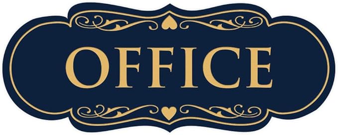 All Quality Designer Office Sign | Easy Installation - Blue/Gold - Large (1 Pack)
