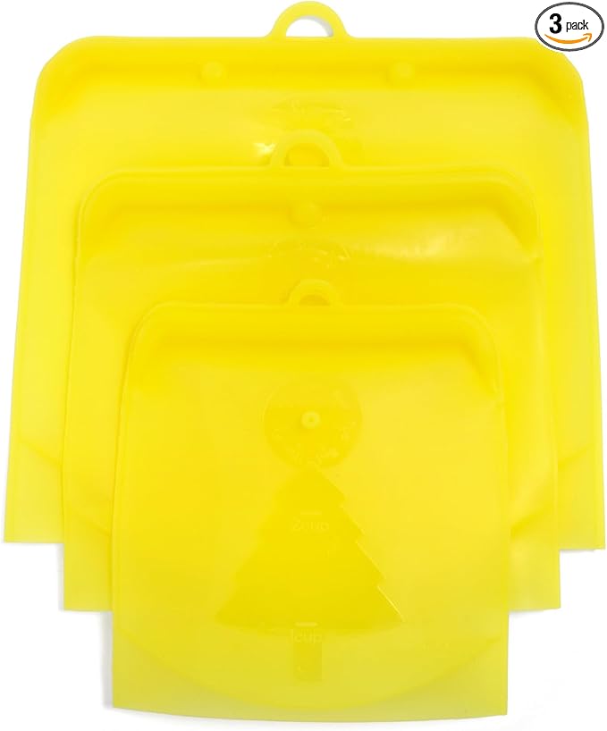 TM REHOBOTH Reusable Silicone Food Storage Bags - Eco-Friendly, Leakproof, Freezer Safe, Dishwasher Safe, Multipurpose, 3-Pack, 3-Sizes of 500ml,1000ml,1500ml (YELLOW)