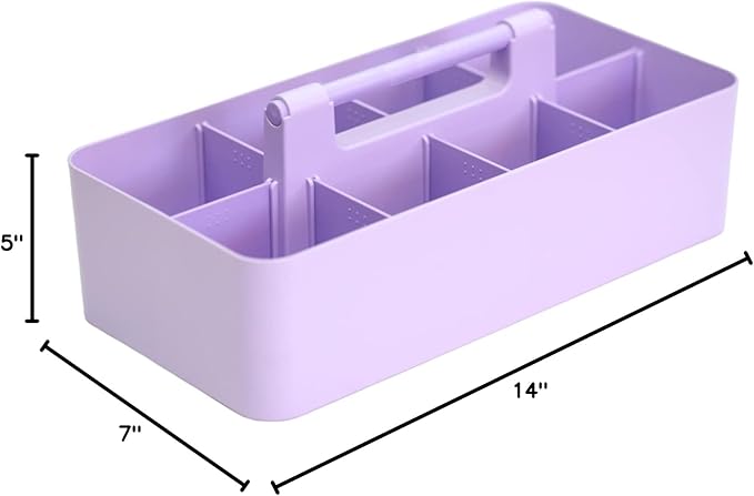 -Large Portable Caddy, DIY Dividers, 8 Compartments, School Office Supplies Home Business Basket with Handle Storage Modern Made in USA (6 PACK, Lavender)