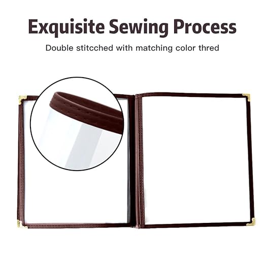 Goodsmart Restaurant Menu Covers – 25 Pack Burgundy 6-View Booklet 5.5" x 8.5", Side-Loading Vinyl & Plastic Menu Holders, Clear Menu Sleeves, Leather-Style Café Covers with Gold Corners