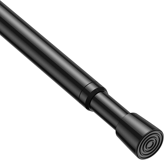 Tension Curtain Rod 28-38 Inch No Drill Expandable Spring Loaded Curtain Rods Adjustable, Small Tension Rod for Window, Kitchen, Closet, Bathroom, Black