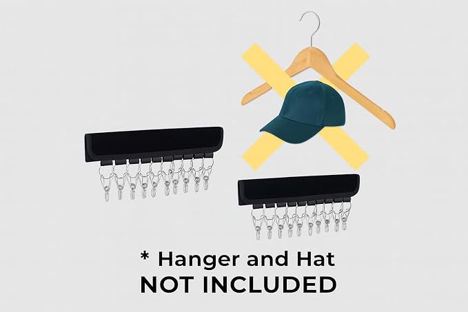 Hat Organizer Holder for Hanger & Room Closet, 1 Pack, Black | Hat Rack Storage Clips, for Hang Baseball Hats Rack, Ball Caps, Winter Beanie & Accessories, Not Including Hangers & Hats