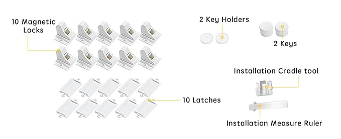 Vmaisi Adhesive Magnetic Locks for Cabinets & Drawers (10 Locks and 2 Keys) | Helps keep kids out of cabinets