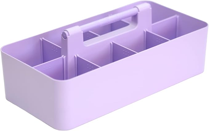 -Large Portable Caddy, DIY Dividers, 8 Compartments, School Office Supplies Home Business Basket with Handle Storage Modern Made in USA (6 PACK, Lavender)