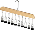Hanging Closet Organizer with 10 Clips, Space Saving Closet Storage for Hats, Scarves, Socks, Jeans, Skirts & Pants, Multi-Purpose Clothes Hanger with Clips (2 PCS, Wood)