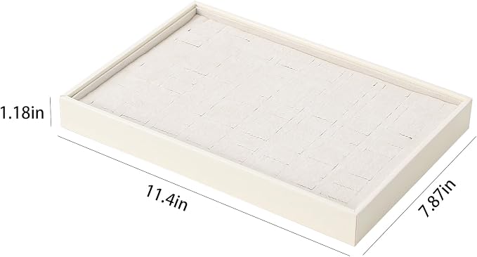 Stackable Jewelry Organizer Tray For Drawers,White Leather Small Earring Storage Tray,Bracelet And Necklace Display Box,Jewelry Ring Display Case (Creamy White 80 Grids Ring)