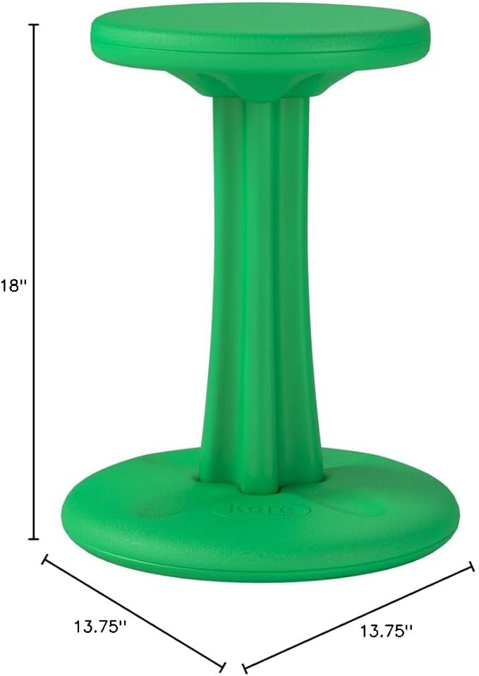 KORE DESIGN Wobble Stool Chair, Girls + Boys Kid Desk Stools, Ergonomic Small Office Chairs, Flexible Seating for Active Kids, ADD/ADHD, Classroom, School, Home, Pre-Teen (18.7in), Age 10-11 yr, Green