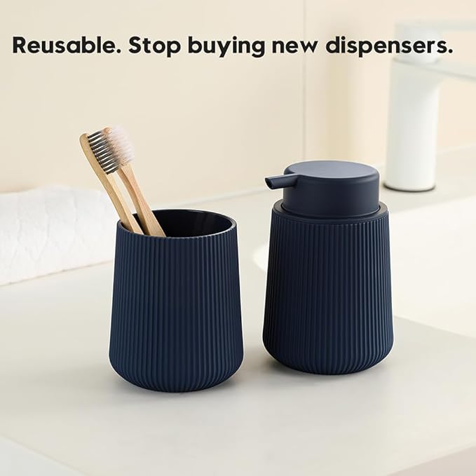 YAUKPH Striped Liquid Hand Soap Dispenser with Leak-Proof Pump for Bathroom and Kitchen Countertop 11oz Navy Blue