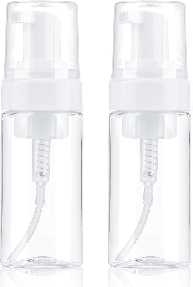 Foam Pump Bottle 4oz 2 Pack Small Plastic Refillable Foaming Bottles | Empty Leak Proof Foaming Soap Dispenser for Shampoo, Hand Soap, Body Wash, Face Wash (120ml)